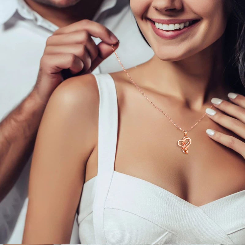 DESIMTION Rose Gold Heart Necklaces for Women,Birthday Mothers Day Christmas Jewelry Gifts for Wife Girlfriend Mom from Daughter - Image 3